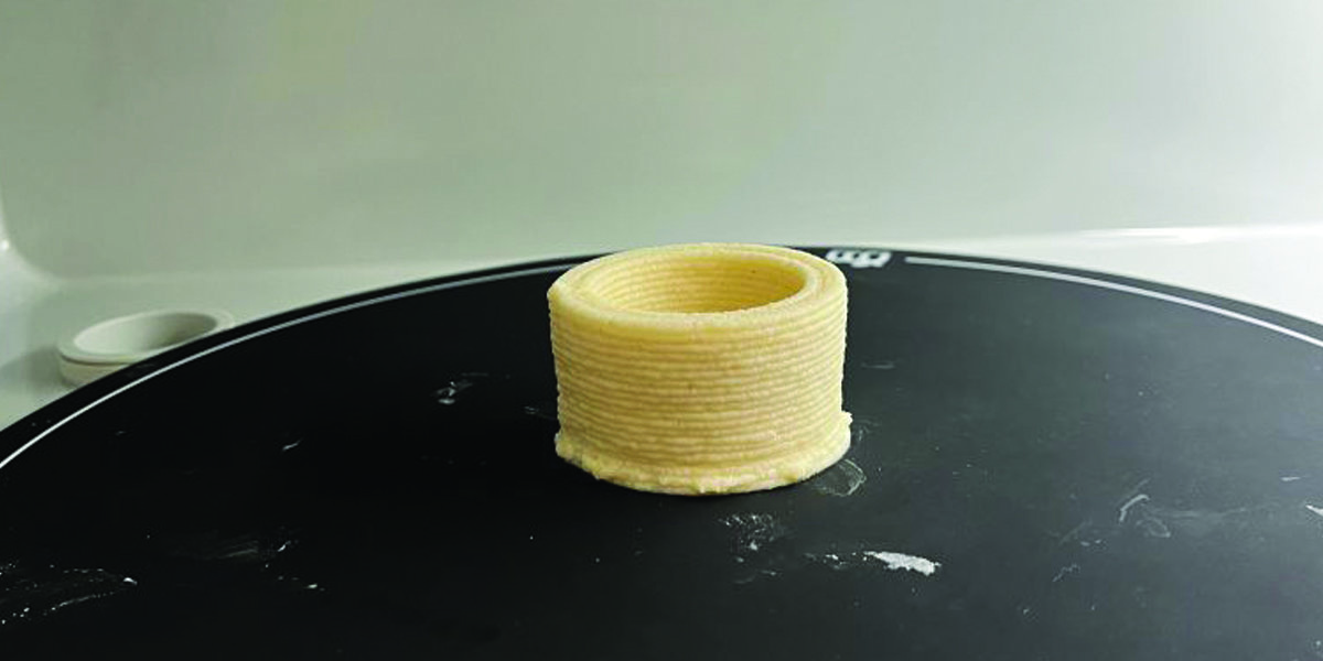 A 3D-printed bowl made from corn masa flour.
